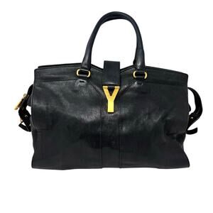 Yves Saint Laurent Vintage Cabas Chyc Y Black Leather Gold Hardware Large